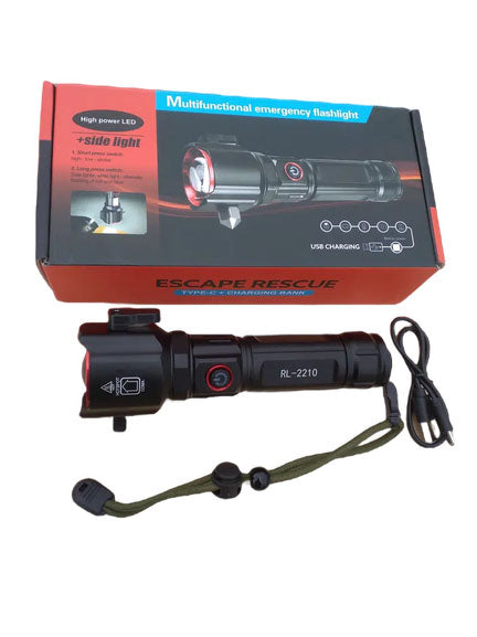 1-KM High Power Torch FlashLight With Hammer Cutter & PowerBank