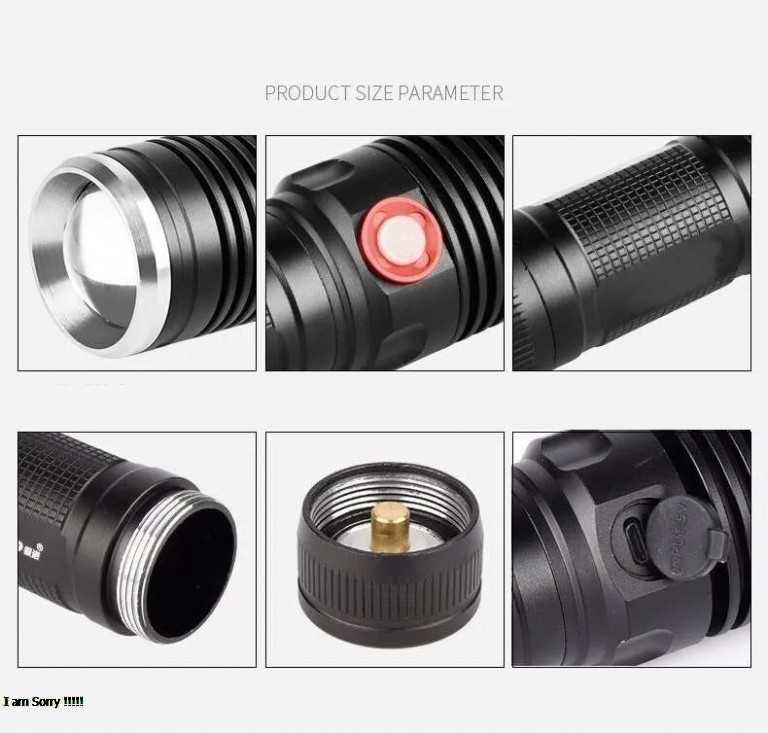 X 900 USB Rechargeable torch Powerful LED Flashlight Waterproof 5 Modes Zoom able | Russian Imported