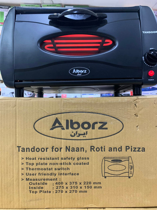 Alborz Irani Electric Tandoor – Multifunction Naan, Roti & Pizza Maker with Heat-Resistant Glass and Nonstick Top Plate