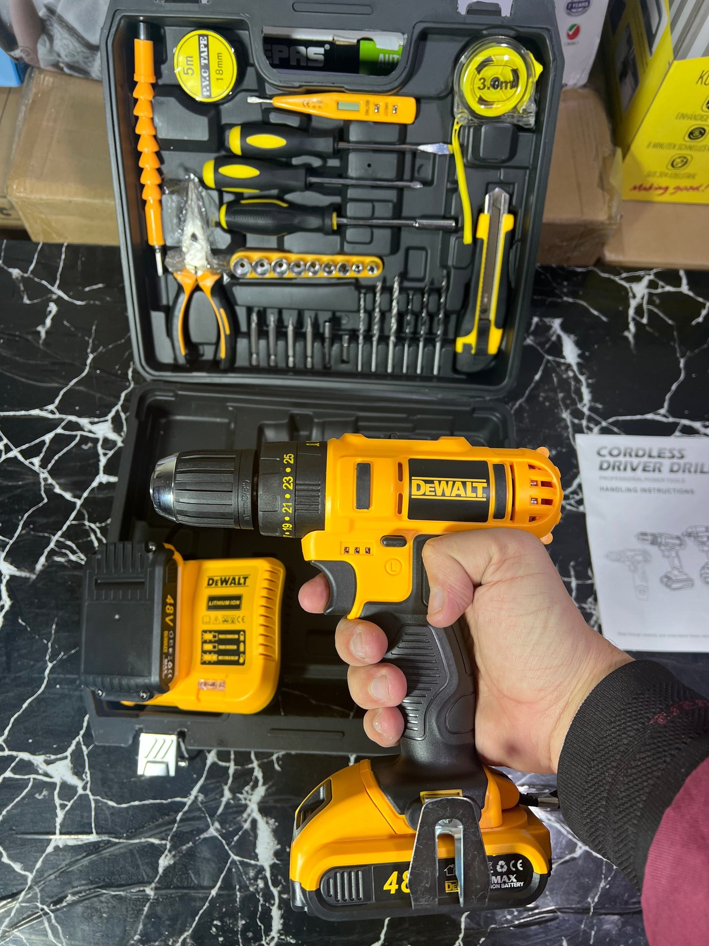 Dewalt lot 48v drill machine set with full toolkit set