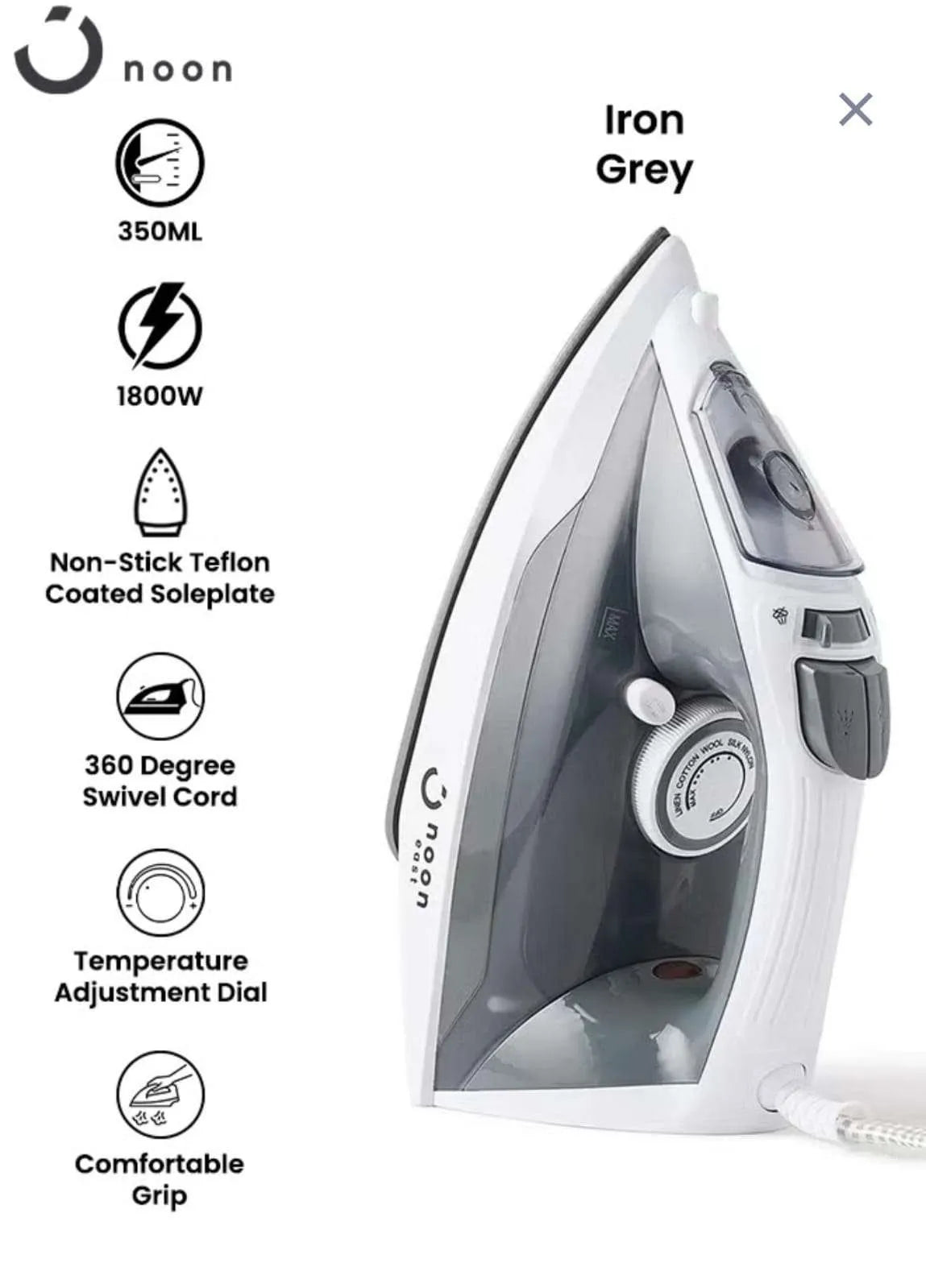 1800W, 350ml Noon East Electric Handheld Steam Iron Saudi Lot Imported