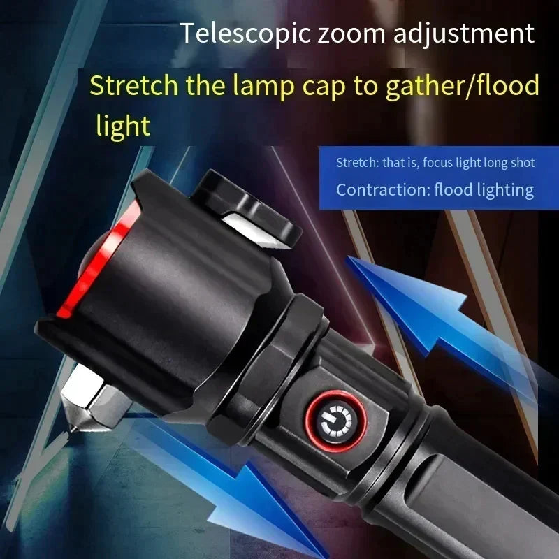 1-KM High Power Torch FlashLight With Hammer Cutter & PowerBank